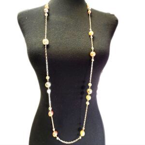 Silver Toned 24" Beaded Necklace, Silver Sparkle Pink Faux Pearls